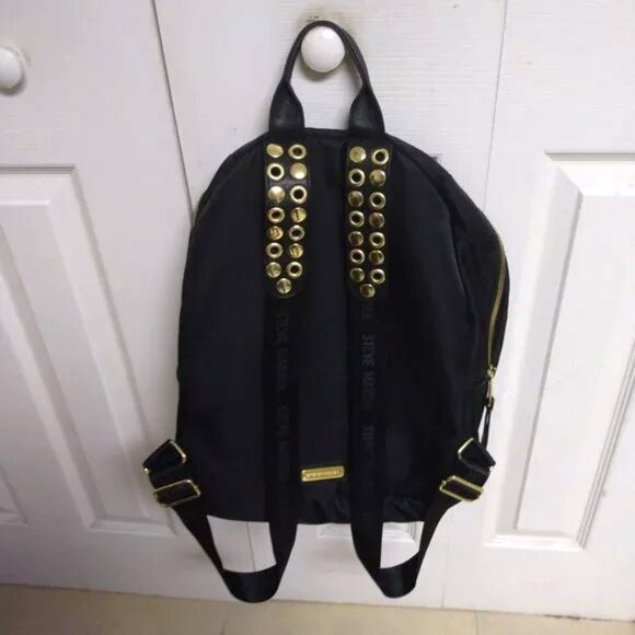 ❤️Amazing STEVE MADDEN Black Nylon Gold Studded Backpack Purse - Picture 1 of 7